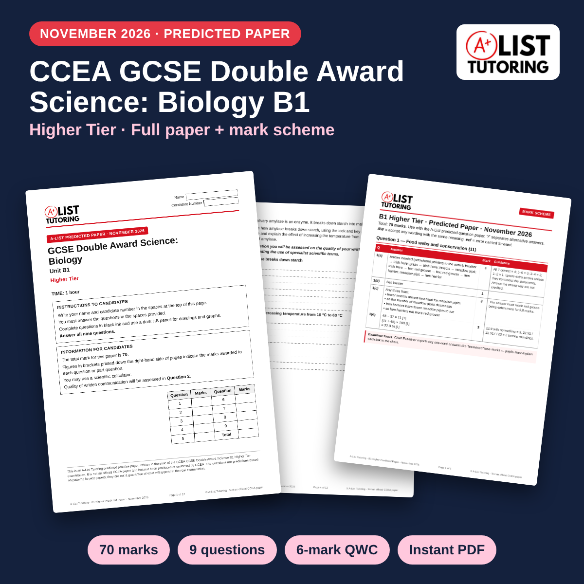 CCEA GCSE Double Award Science B1 Predicted Paper November 2026 PDF