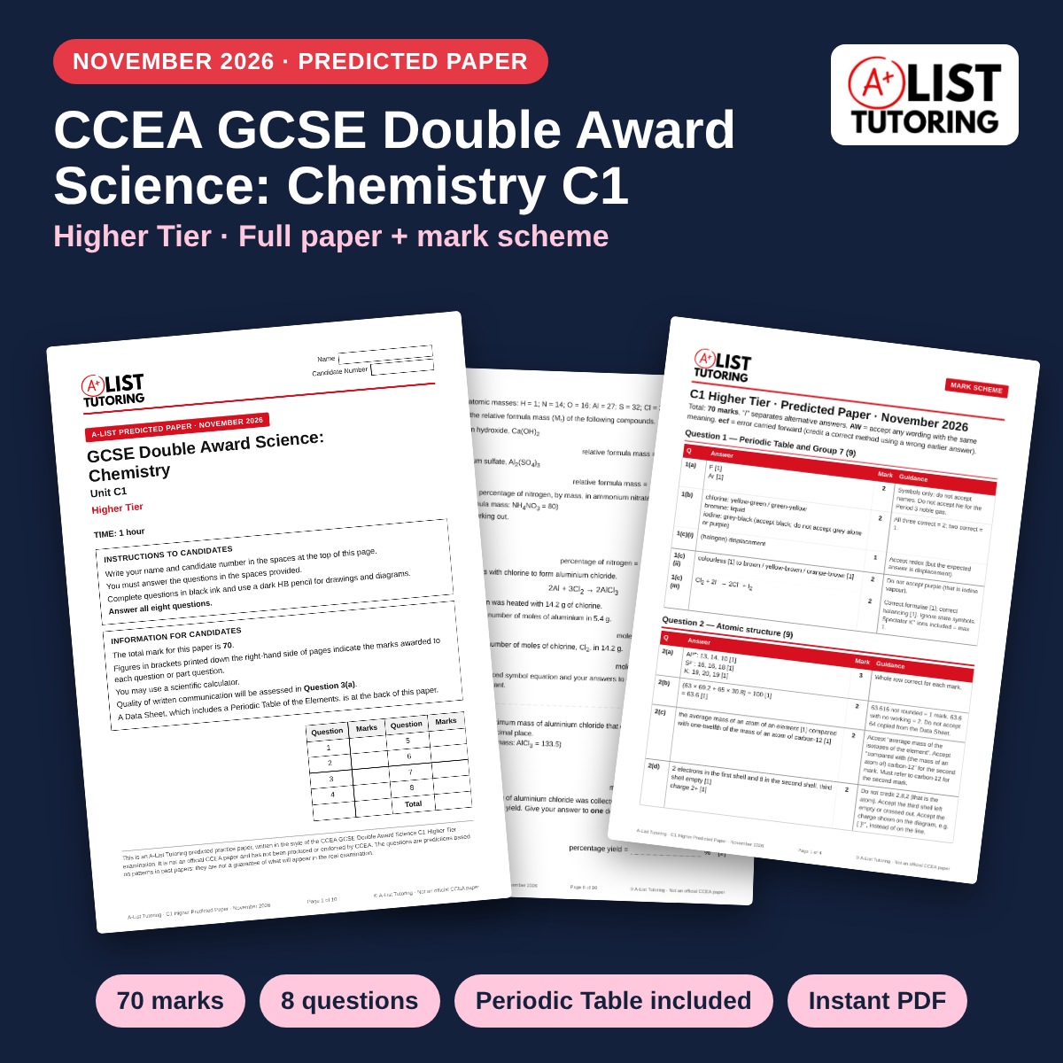 CCEA GCSE Double Award Science C1 Predicted Paper November 2026 PDF