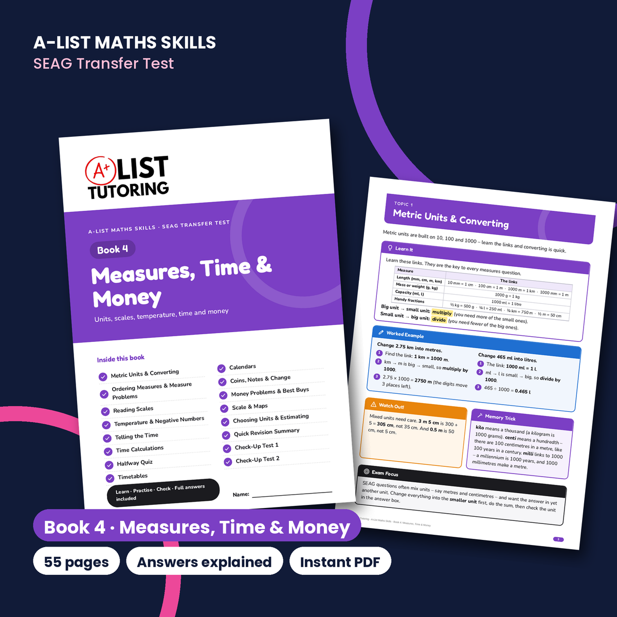 SEAG Transfer Test Maths Book 4: Measures, Time & Money PDF