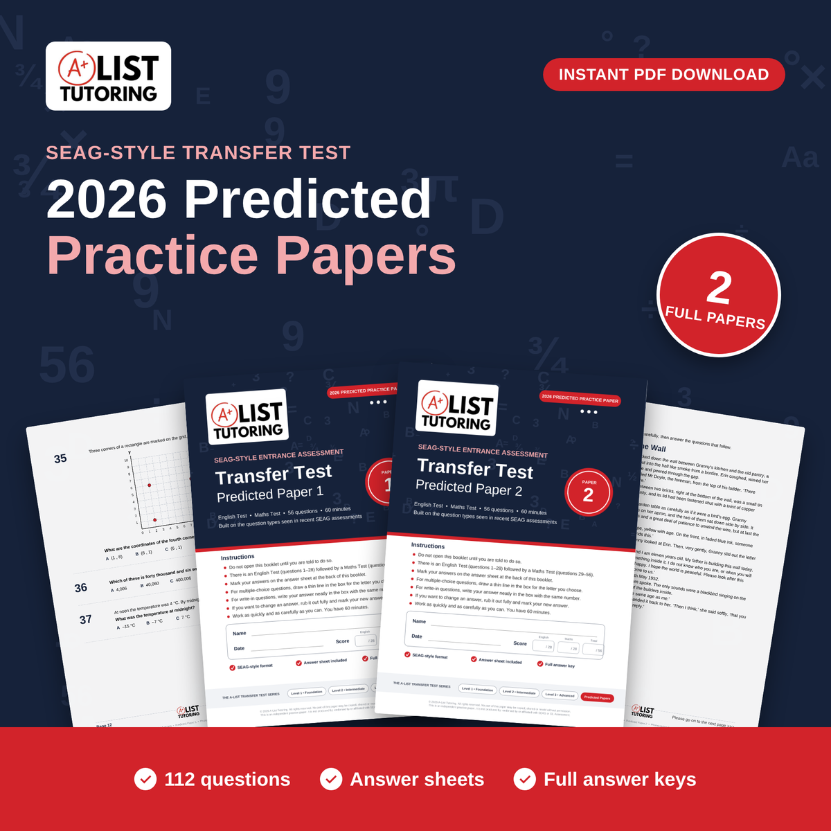 Transfer Test 2026 Predicted Practice Papers (Papers 1 & 2) PDF