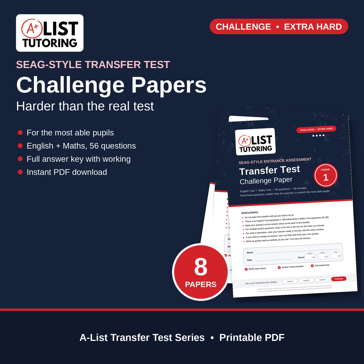 SEAG Transfer Test Challenge Papers – 8 Extra-Hard Papers PDF
