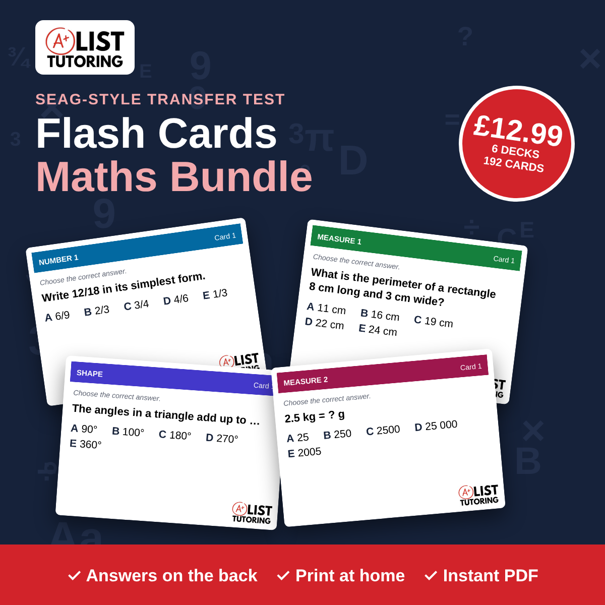 SEAG Transfer Test Flash Cards: Maths Bundle (6 Decks) PDF