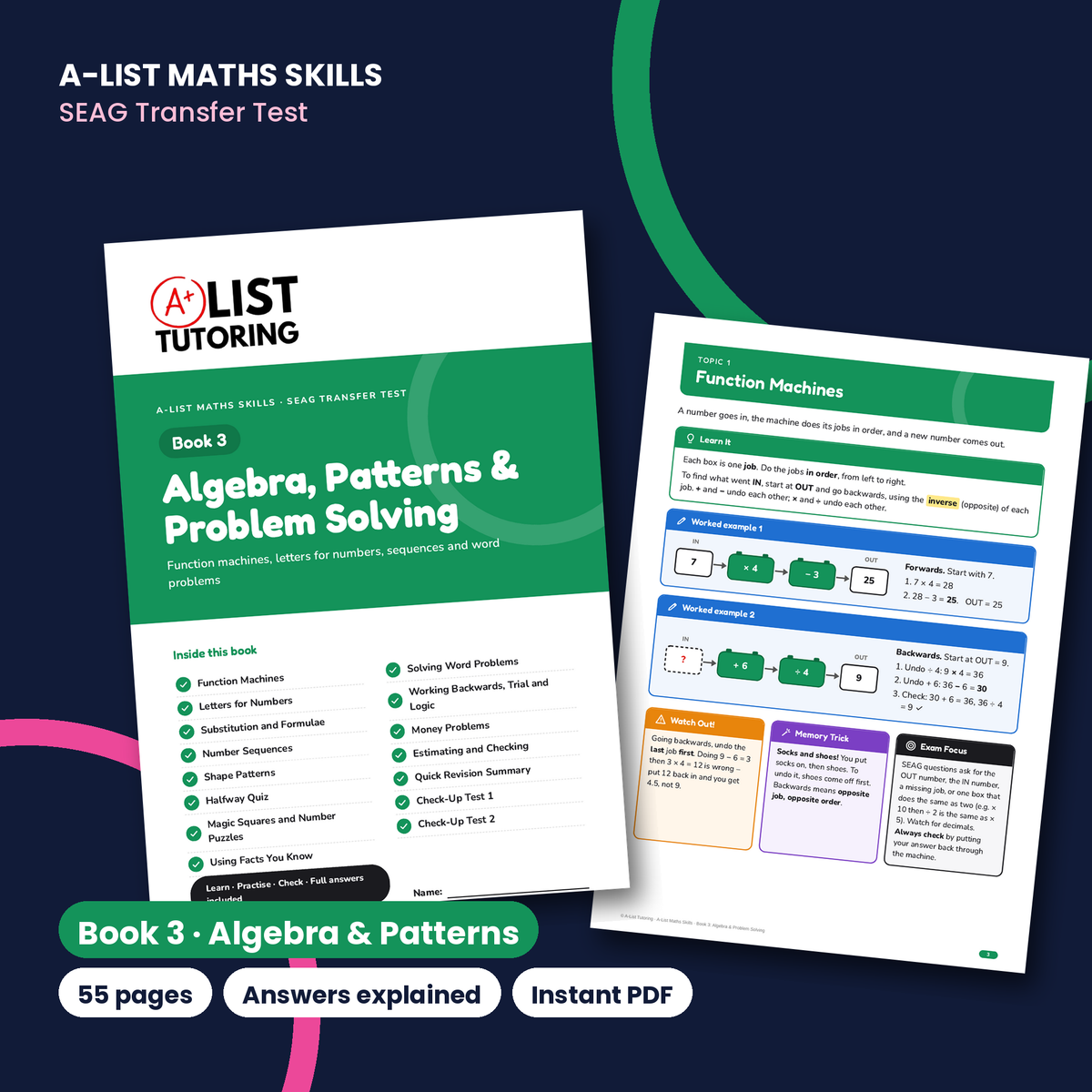 SEAG Transfer Test Maths Book 3: Algebra, Patterns & Problem Solving PDF